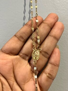 Gold Rosary-Like Cross Lariat Necklace - Women's Jewelry